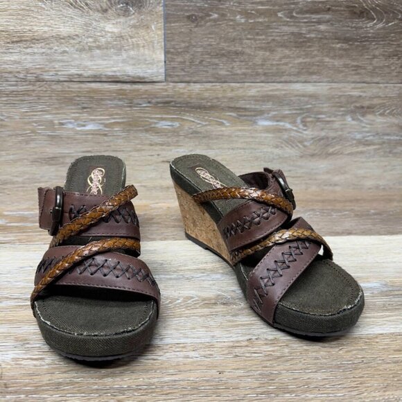 Skechers Modiste Brown Braided Leather Straps Wedge Sandals Women's Size 6 - Picture 5 of 6